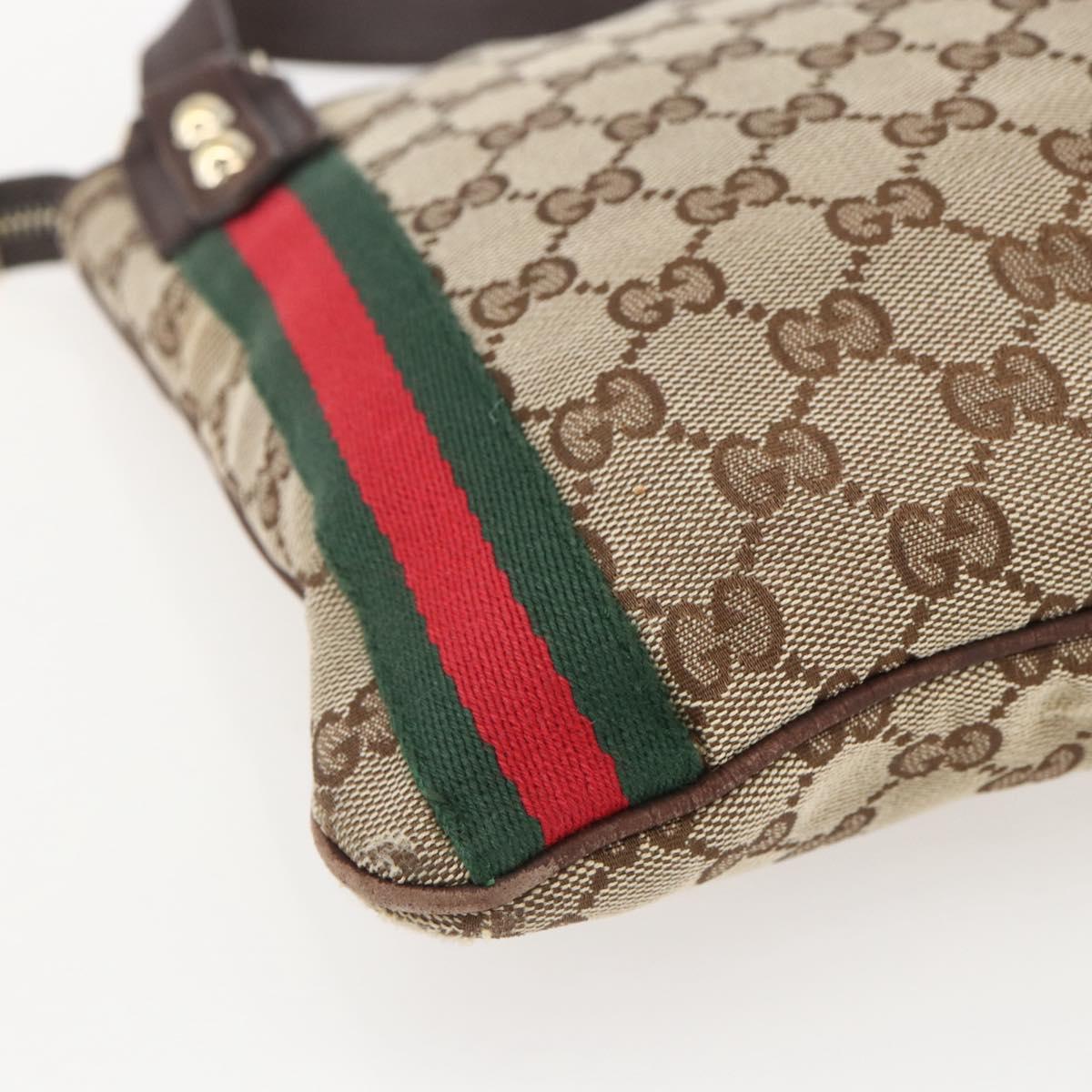 GUCCI GG Canvas Web Sherry Line Shoulder Bag Beige Gold 144388 Auth hk3291