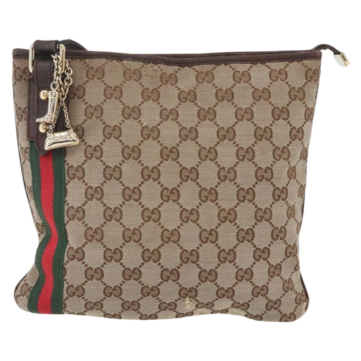 GUCCI GG Canvas Web Sherry Line Shoulder Bag Beige Gold 144388 Auth hk3291