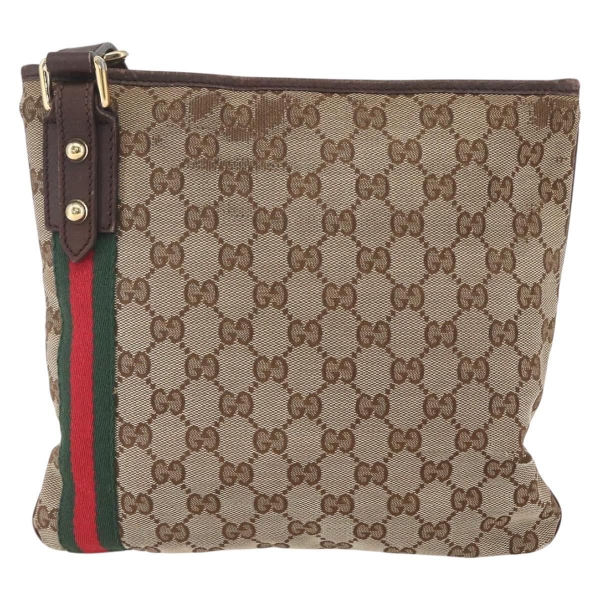 GUCCI GG Canvas Web Sherry Line Shoulder Bag Beige Gold 144388 Auth hk3291