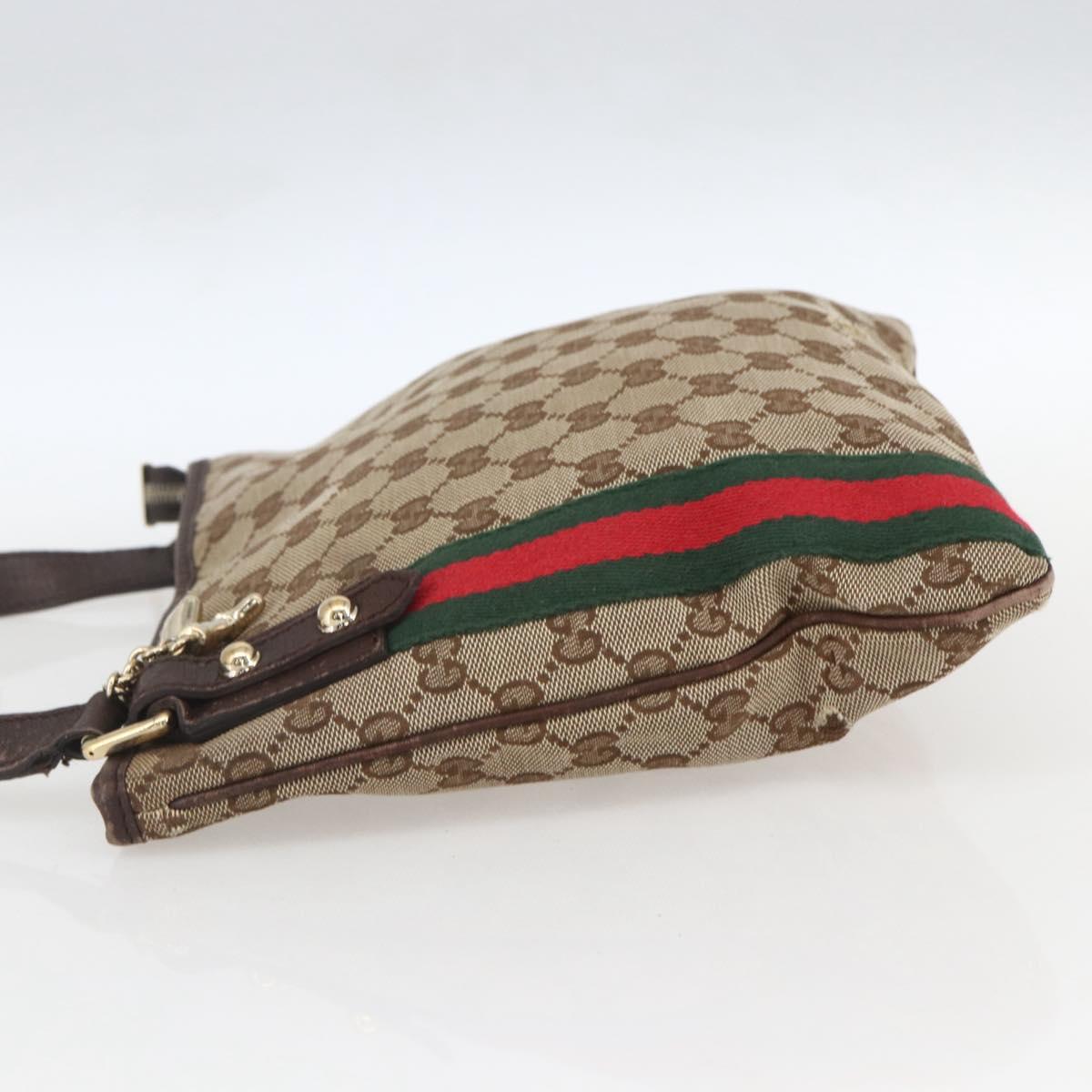 GUCCI GG Canvas Web Sherry Line Shoulder Bag Beige Gold 144388 Auth hk3291