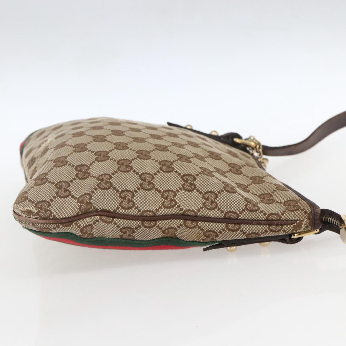 GUCCI GG Canvas Web Sherry Line Shoulder Bag Beige Gold 144388 Auth hk3291