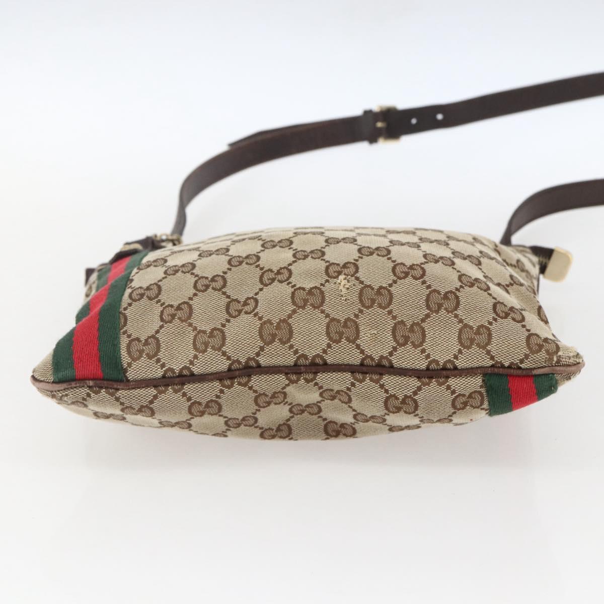 GUCCI GG Canvas Web Sherry Line Shoulder Bag Beige Gold 144388 Auth hk3291