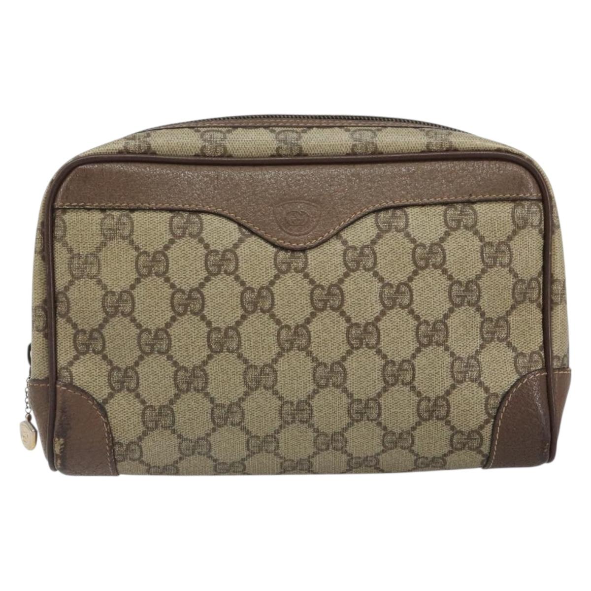 GUCCI GG Supreme Clutch Bag PVC Beige Auth hk3292