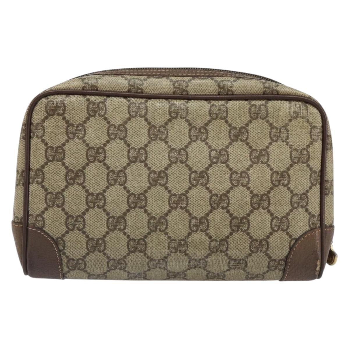 GUCCI GG Supreme Clutch Bag PVC Beige Auth hk3292