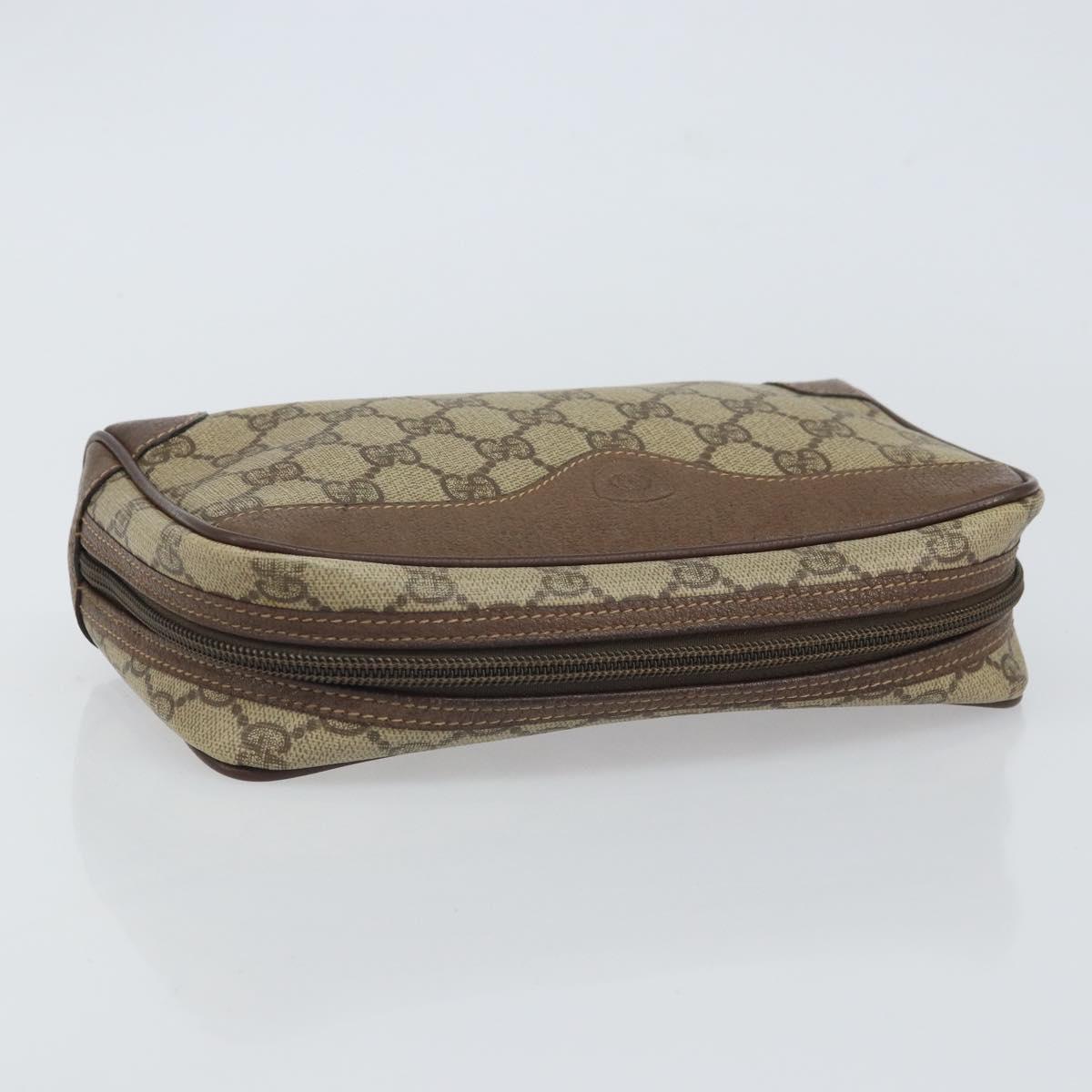 GUCCI GG Supreme Clutch Bag PVC Beige Auth hk3292