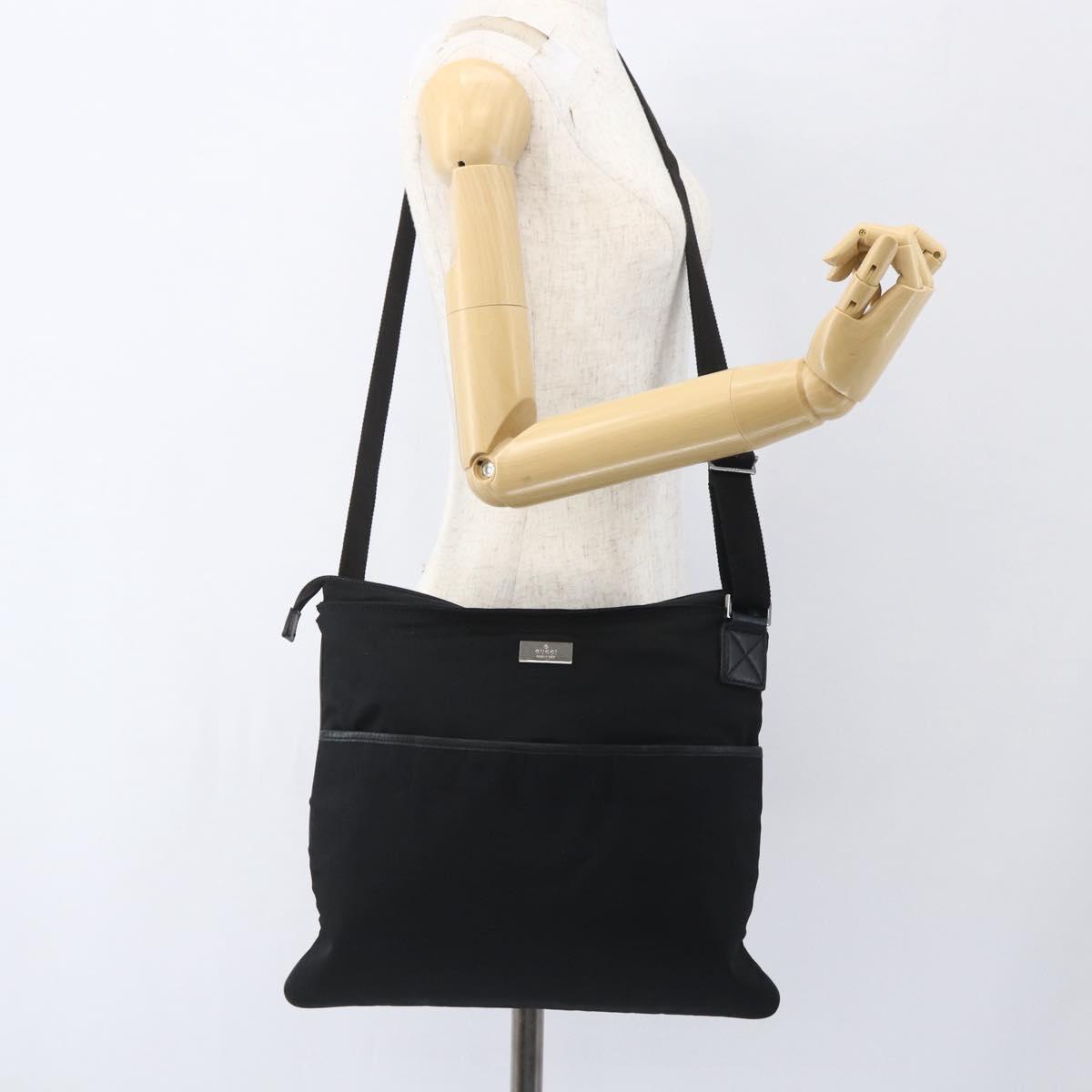 GUCCI Shoulder Bag Nylon Black Silver 141198 Auth hk3295