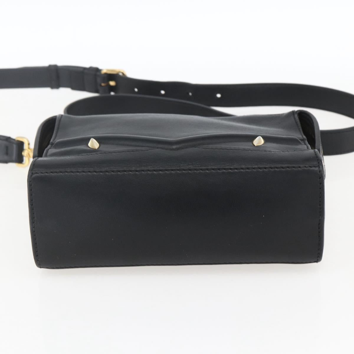 FENDI Monster Bugs Eye Hand Bag Leather 2way Black Gold Auth hk3297