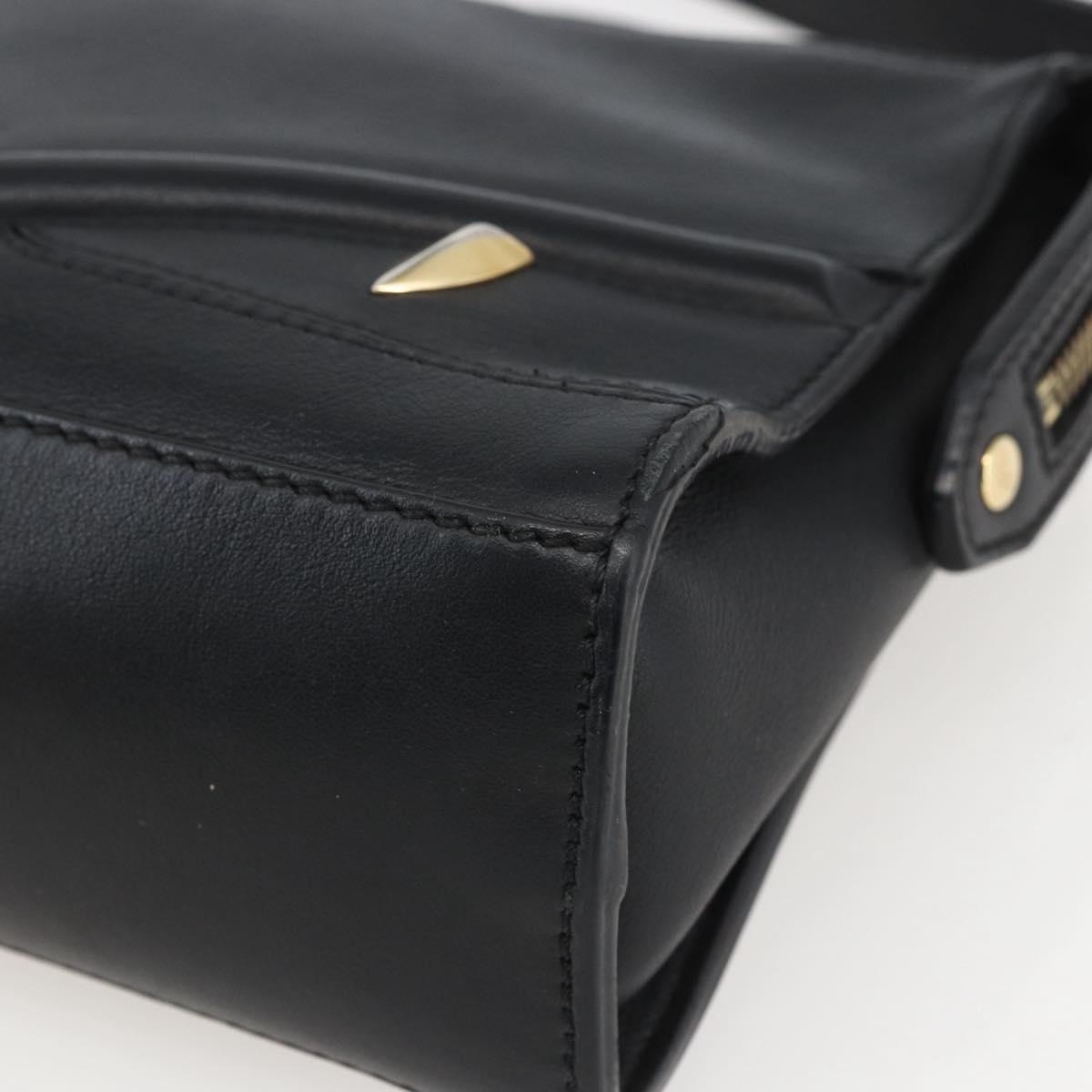 FENDI Monster Bugs Eye Hand Bag Leather 2way Black Gold Auth hk3297