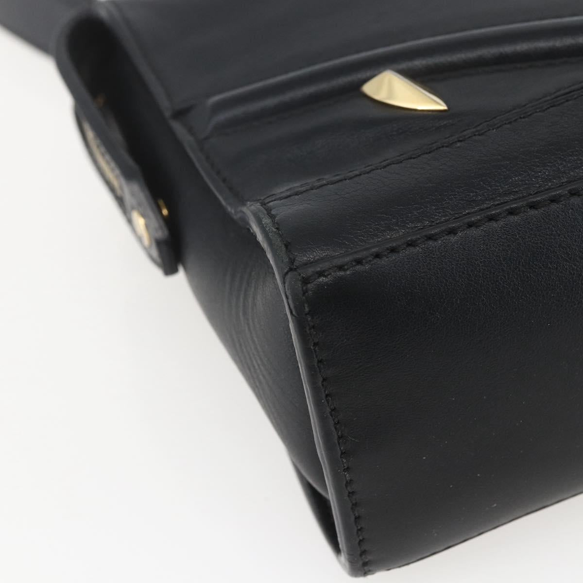 FENDI Monster Bugs Eye Hand Bag Leather 2way Black Gold Auth hk3297