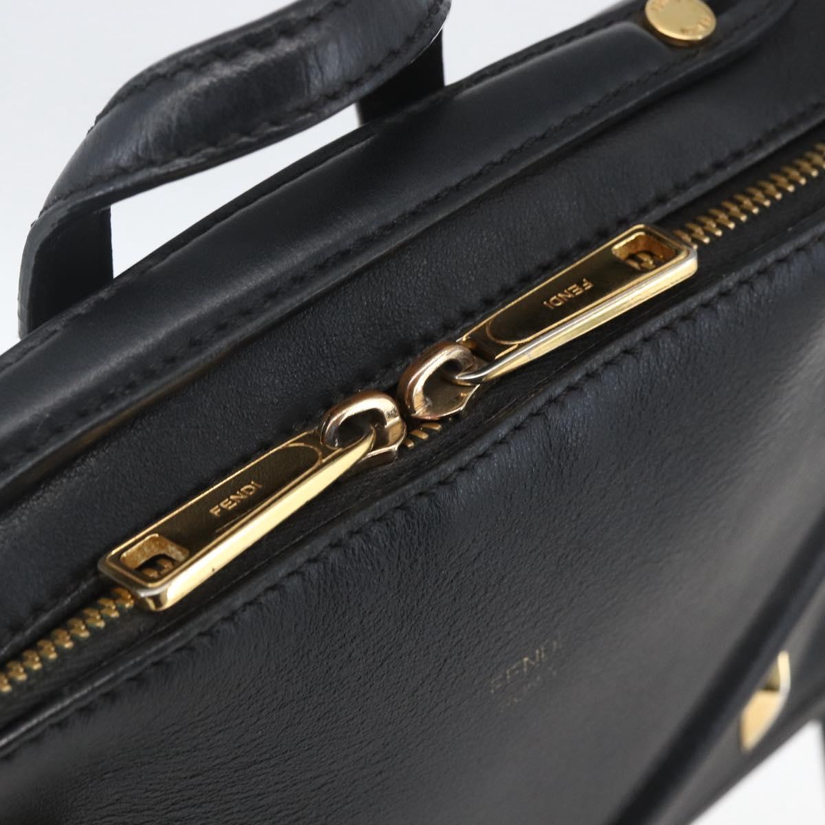 FENDI Monster Bugs Eye Hand Bag Leather 2way Black Gold Auth hk3297