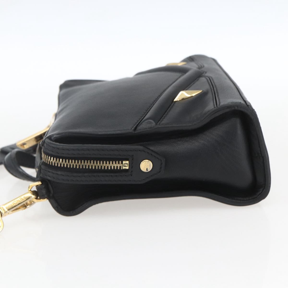 FENDI Monster Bugs Eye Hand Bag Leather 2way Black Gold Auth hk3297