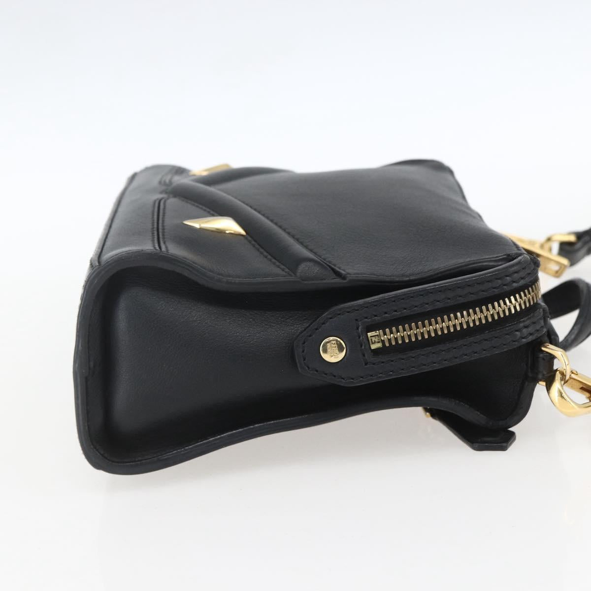 FENDI Monster Bugs Eye Hand Bag Leather 2way Black Gold Auth hk3297