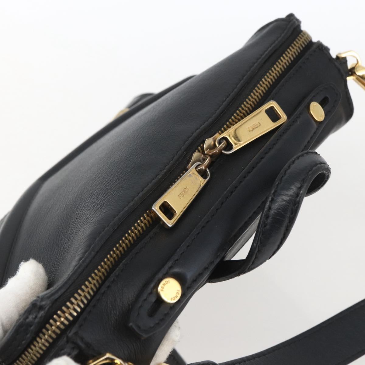 FENDI Monster Bugs Eye Hand Bag Leather 2way Black Gold Auth hk3297