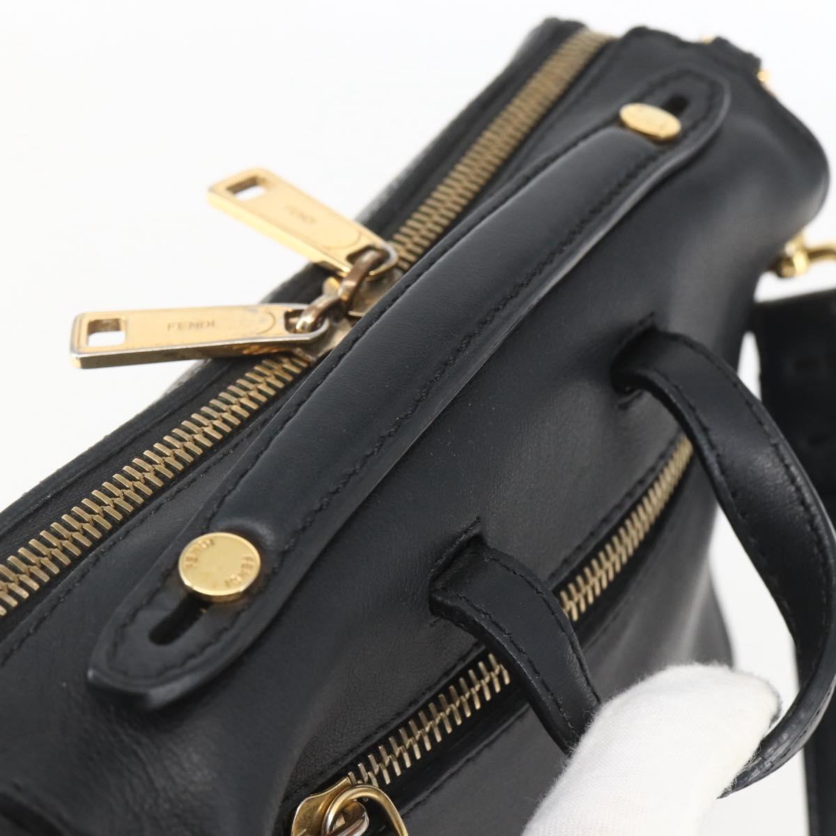 FENDI Monster Bugs Eye Hand Bag Leather 2way Black Gold Auth hk3297