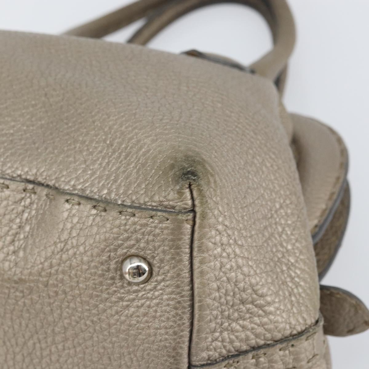 FENDI Celeria Hand Bag Leather Beige Silver Auth hk3299