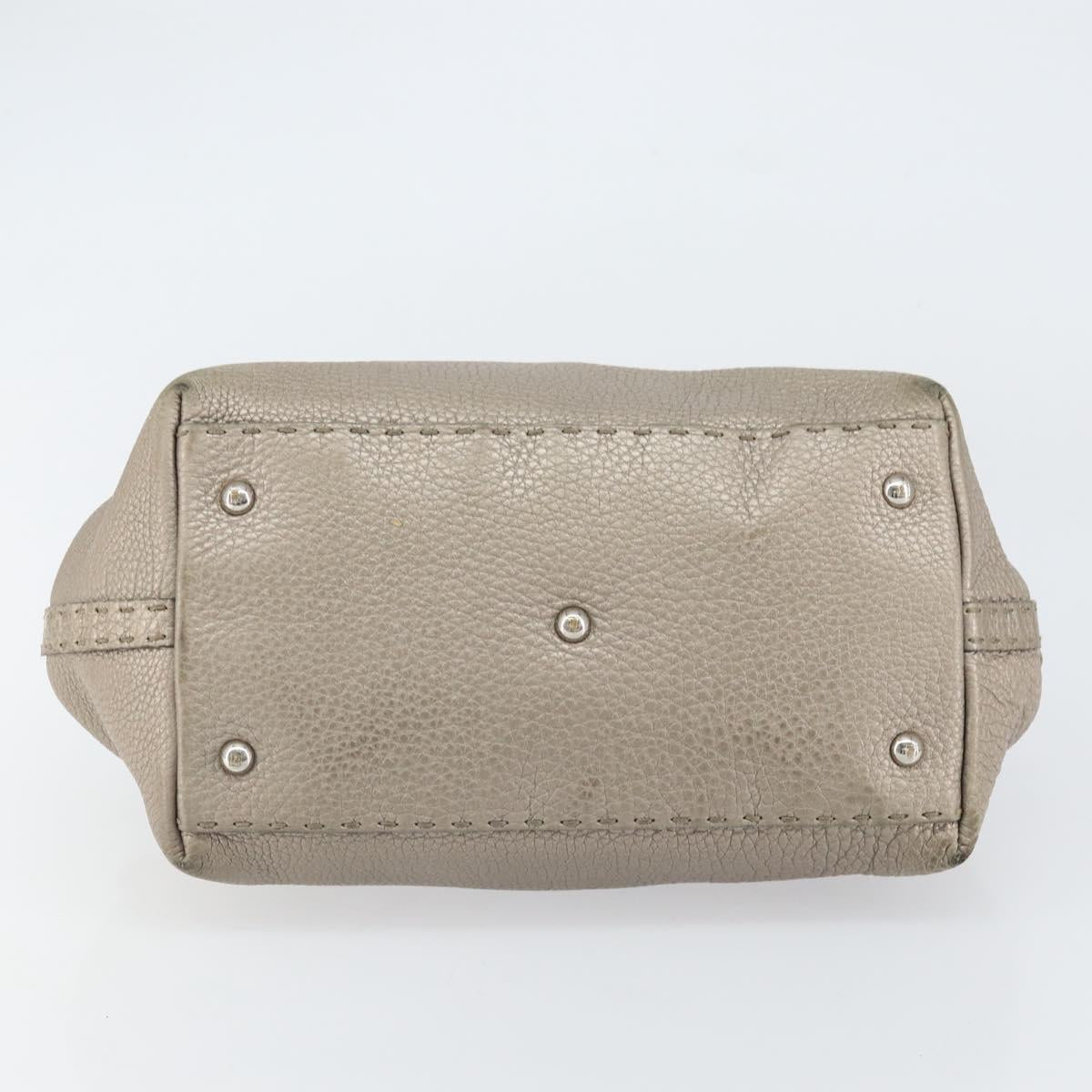 FENDI Celeria Hand Bag Leather Beige Silver Auth hk3299