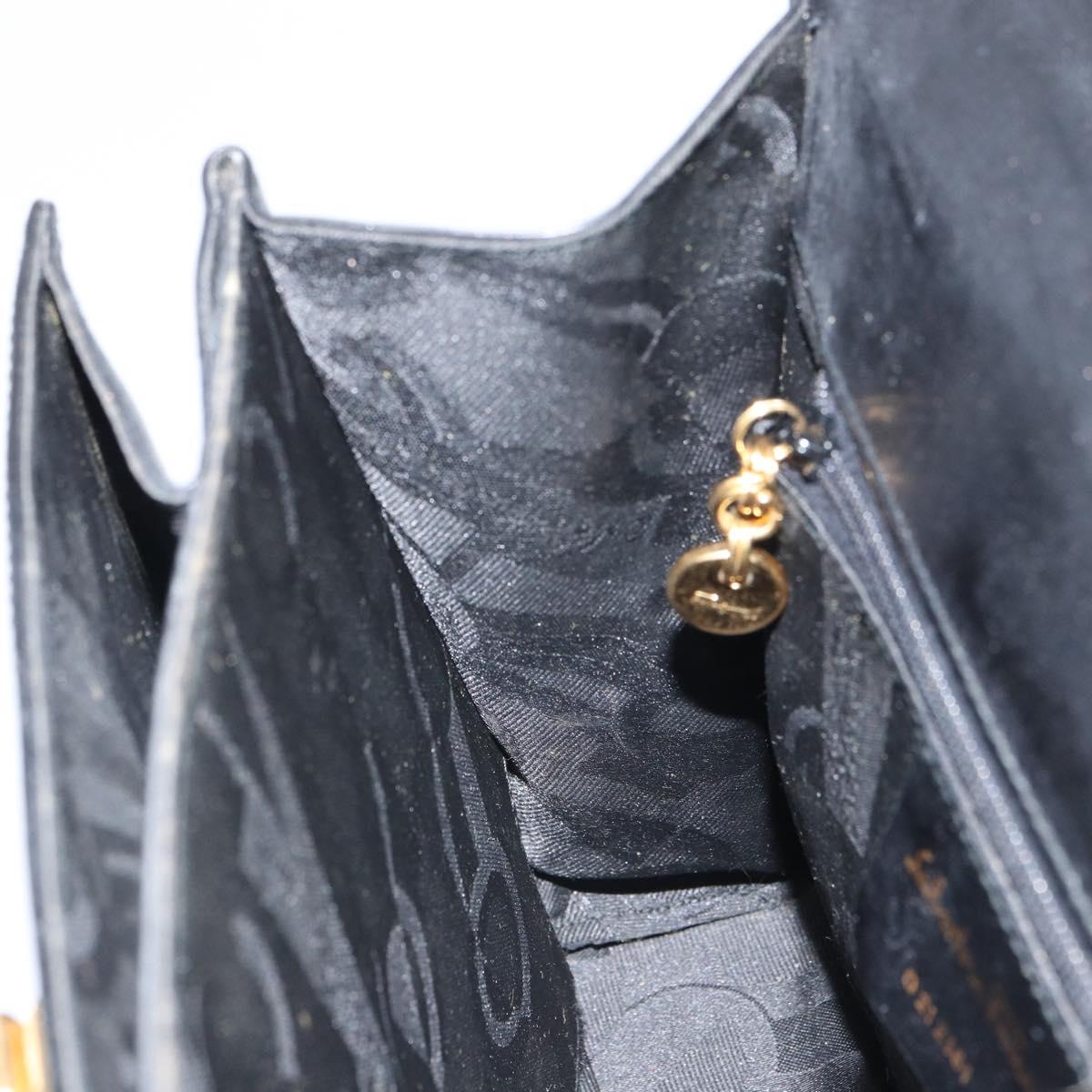 Salvatore Ferragamo Gancini Hand Bag Leather Black Gold Auth hk3303