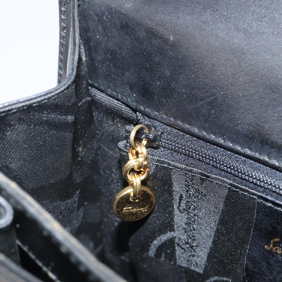 Salvatore Ferragamo Gancini Hand Bag Leather Black Gold Auth hk3303