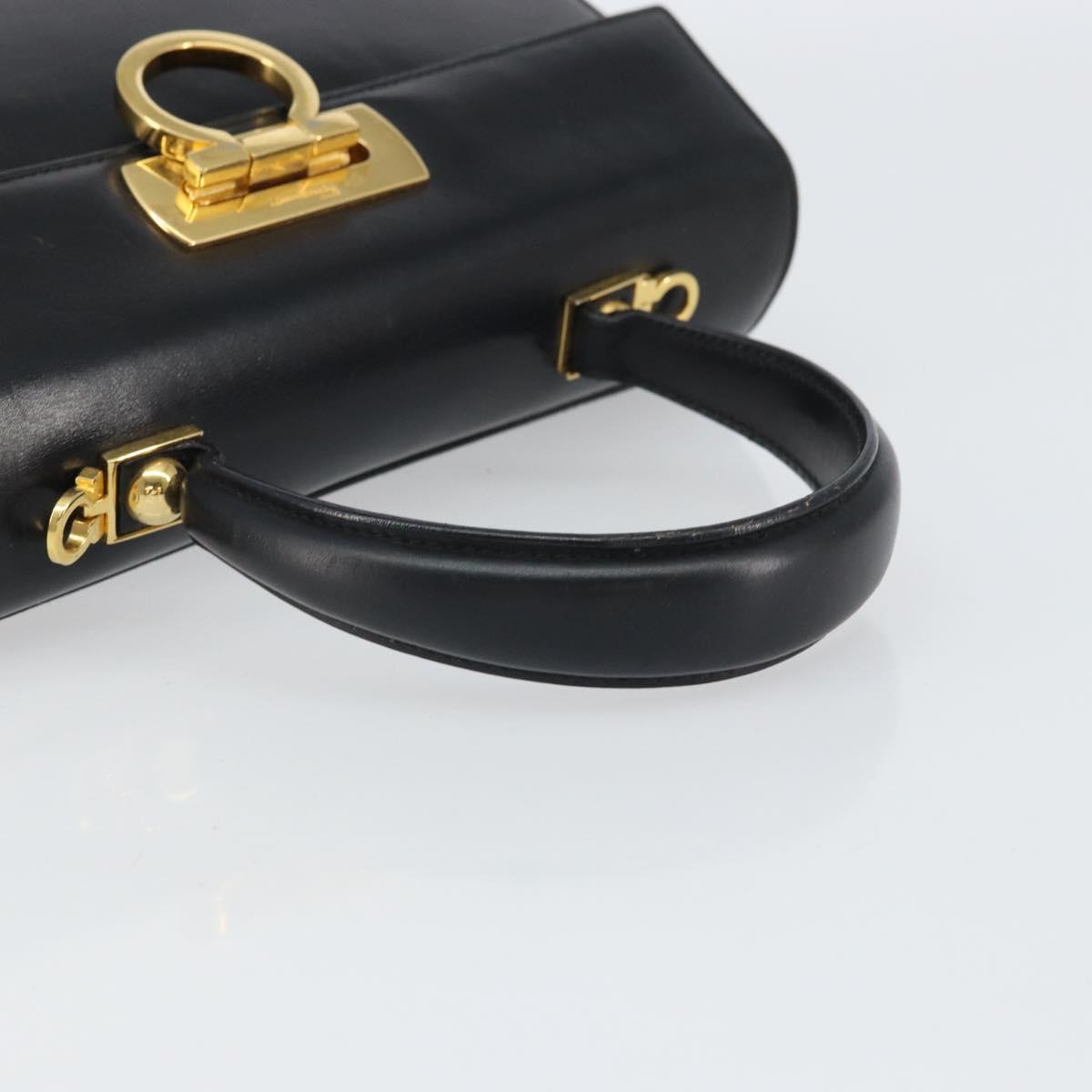 Salvatore Ferragamo Gancini Hand Bag Leather Black Gold Auth hk3303