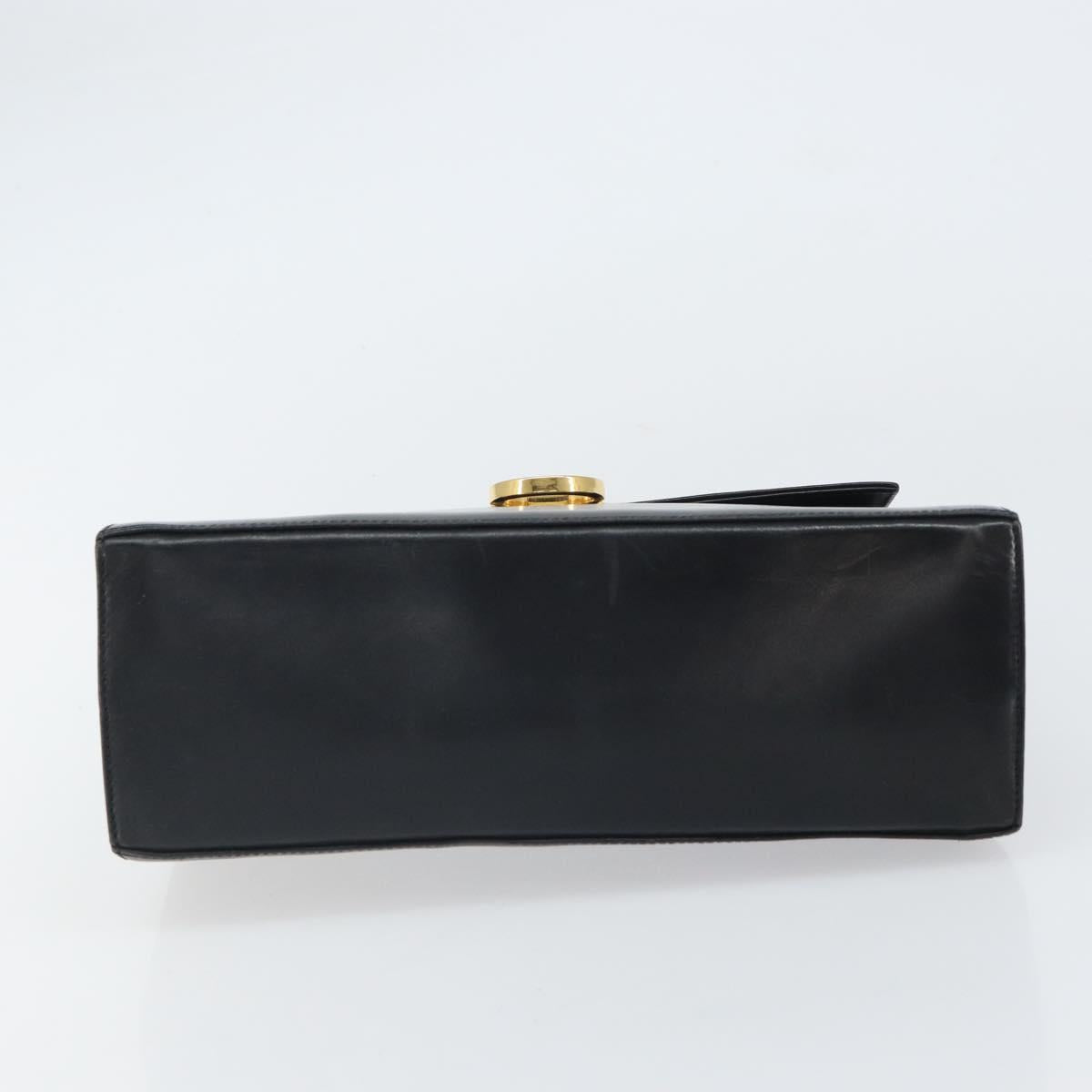 Salvatore Ferragamo Gancini Hand Bag Leather Black Gold Auth hk3303