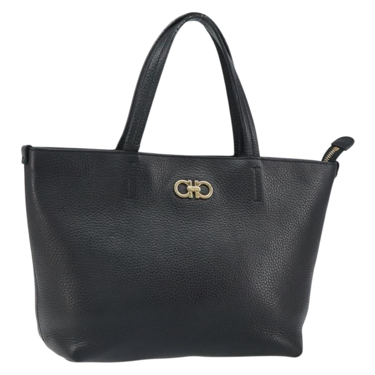 Salvatore Ferragamo Gancini Tote Bag Leather Black Gold Auth hk3305