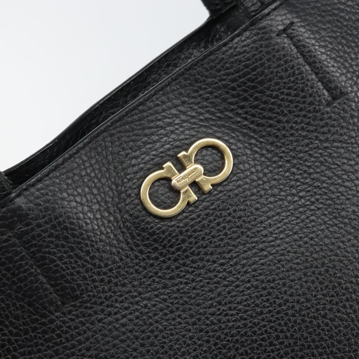 Salvatore Ferragamo Gancini Tote Bag Leather Black Gold Auth hk3305