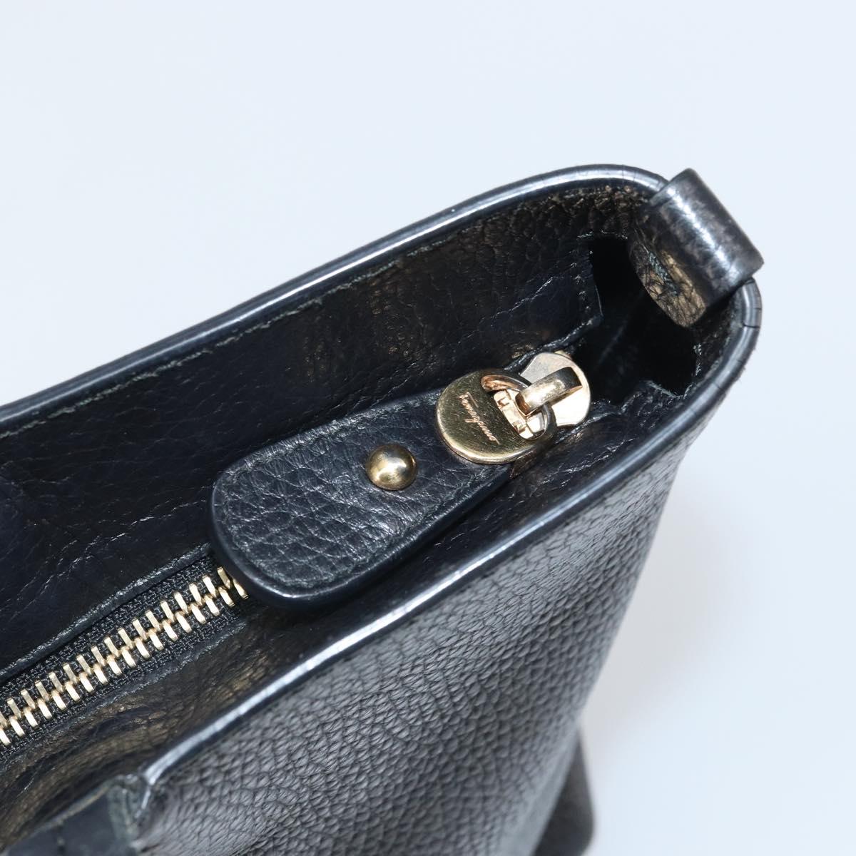 Salvatore Ferragamo Gancini Tote Bag Leather Black Gold Auth hk3305