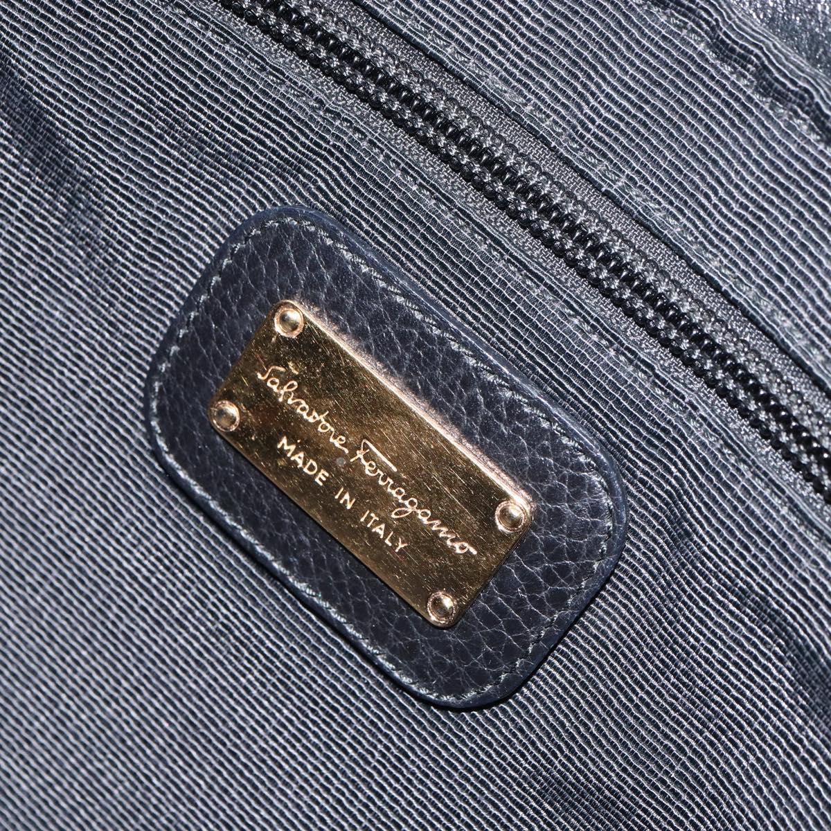 Salvatore Ferragamo Gancini Tote Bag Leather Black Gold Auth hk3305