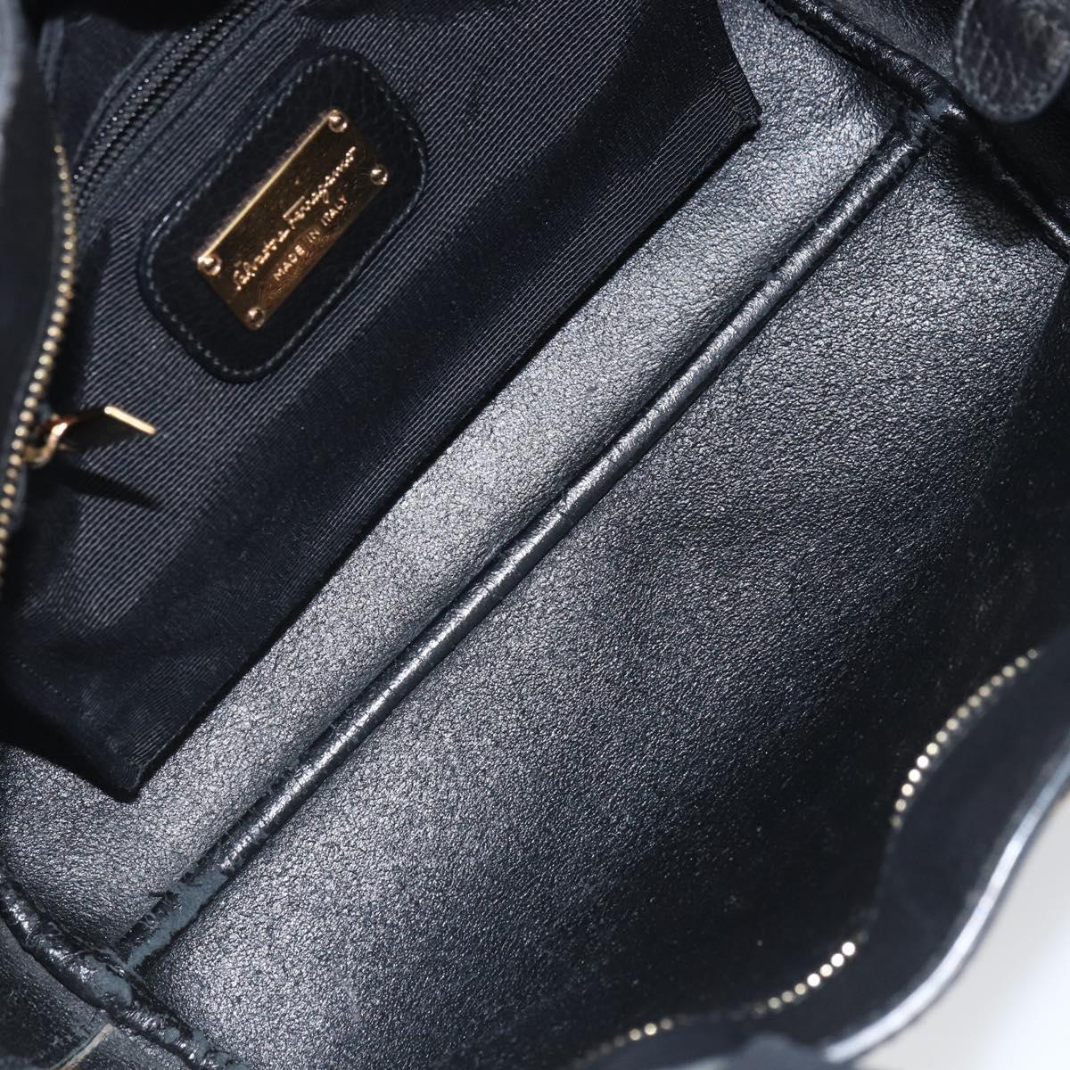 Salvatore Ferragamo Gancini Tote Bag Leather Black Gold Auth hk3305
