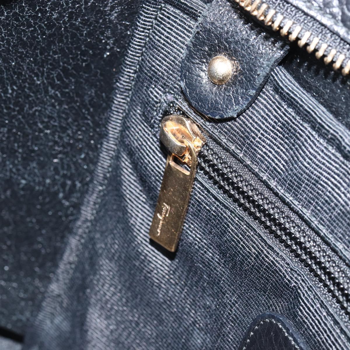 Salvatore Ferragamo Gancini Tote Bag Leather Black Gold Auth hk3305