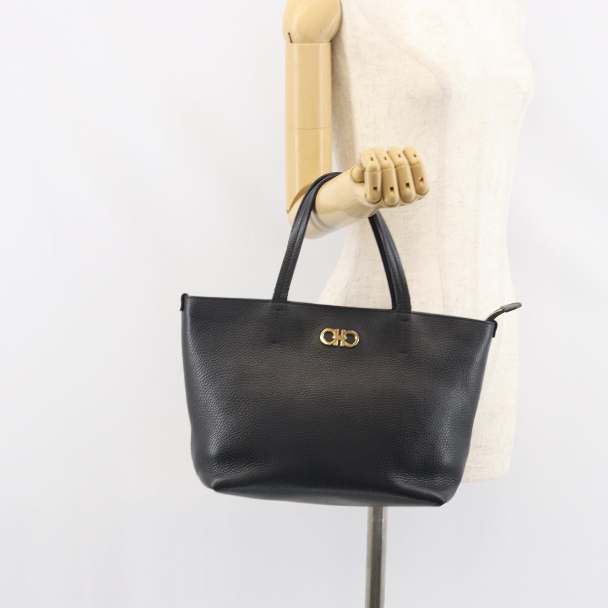 Salvatore Ferragamo Gancini Tote Bag Leather Black Gold Auth hk3305