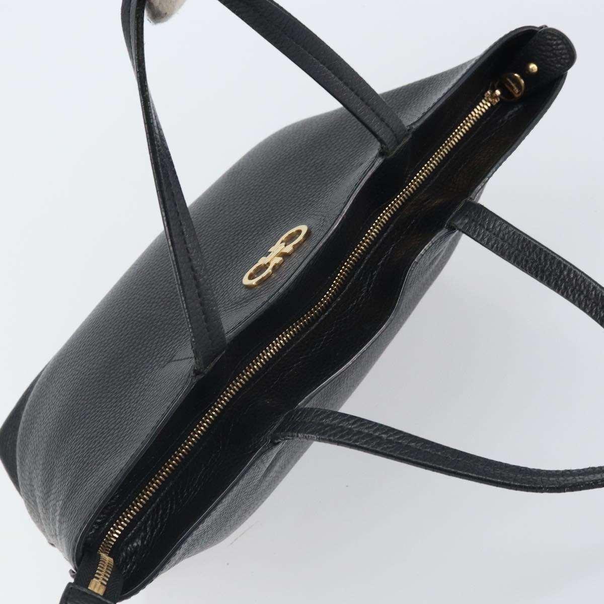 Salvatore Ferragamo Gancini Tote Bag Leather Black Gold Auth hk3305