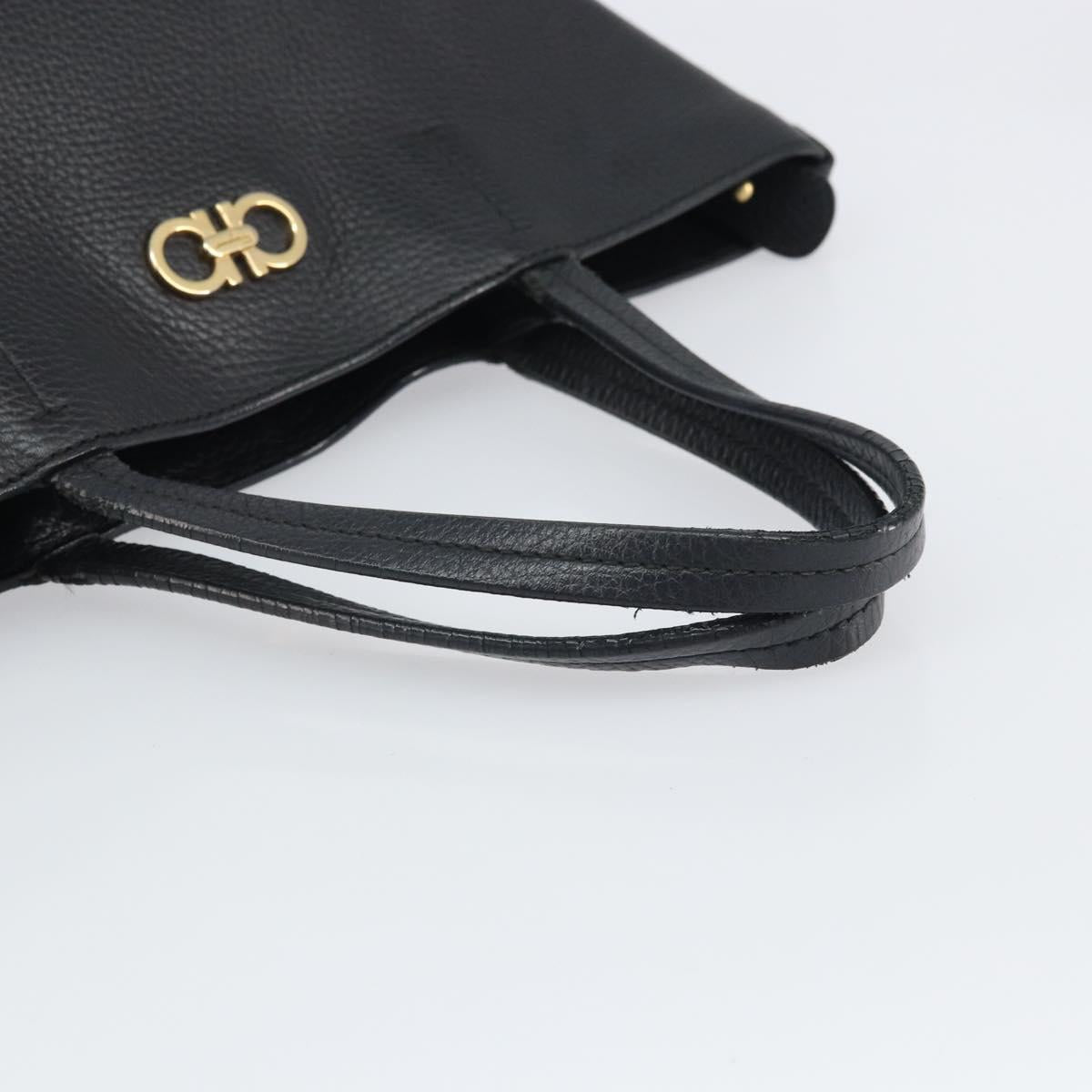 Salvatore Ferragamo Gancini Tote Bag Leather Black Gold Auth hk3305