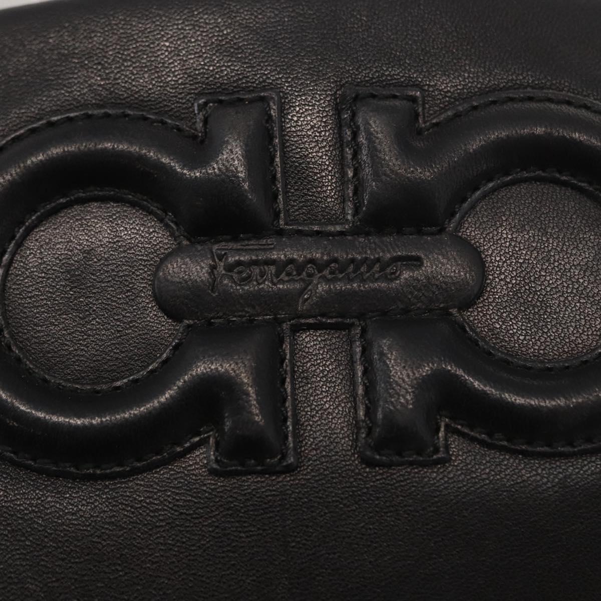 Salvatore Ferragamo Gancini Shoulder Bag Leather Black Gold Auth hk3306