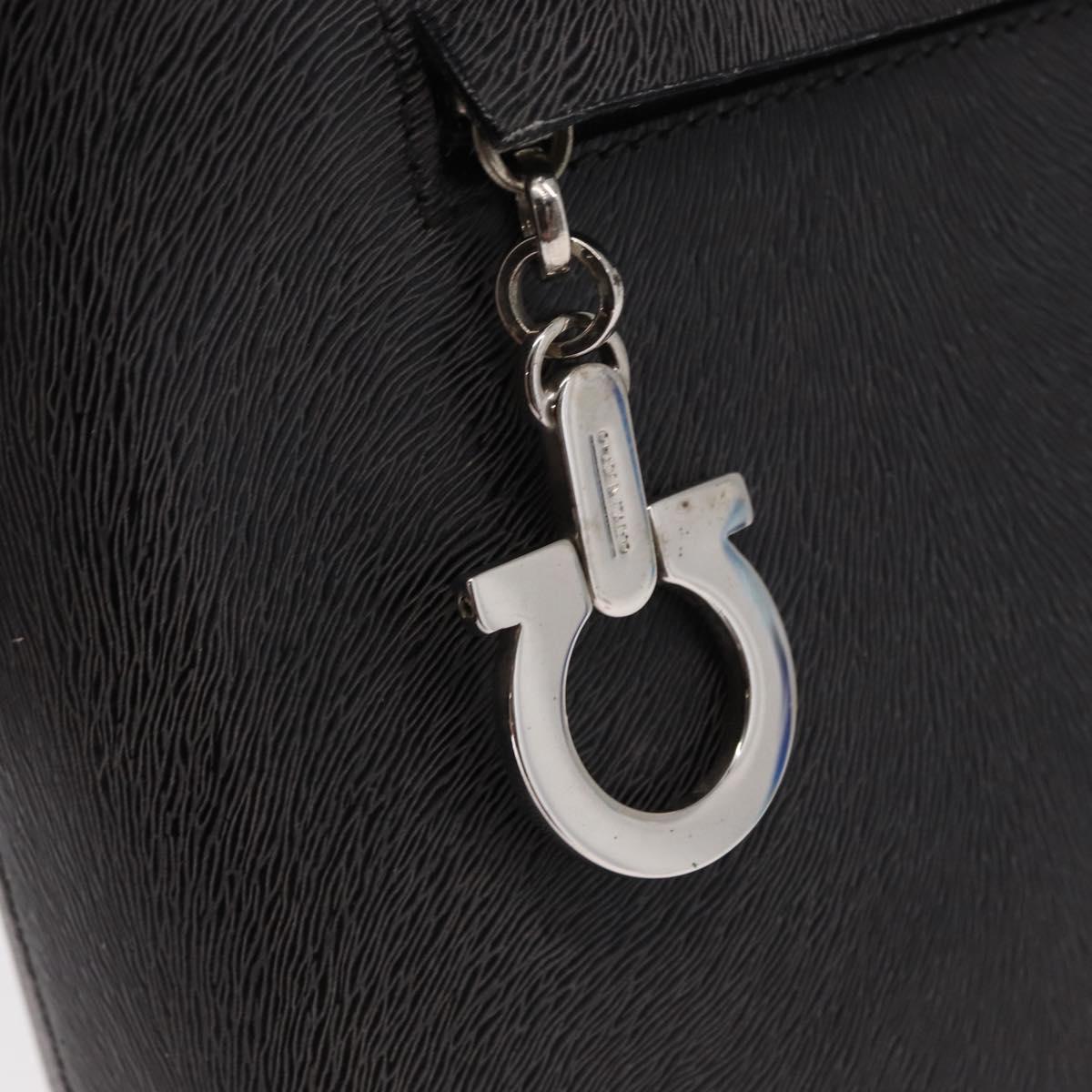 Salvatore Ferragamo Gancini Shoulder Bag Leather Gray Silver Auth hk3307