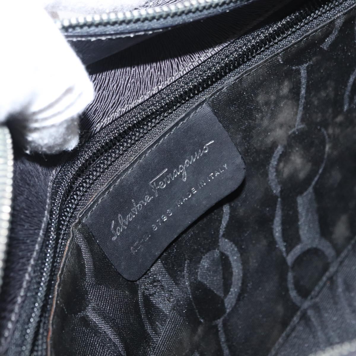 Salvatore Ferragamo Gancini Shoulder Bag Leather Gray Silver Auth hk3307