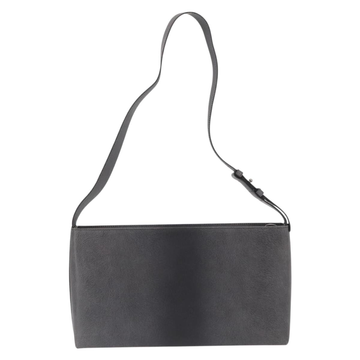 Salvatore Ferragamo Gancini Shoulder Bag Leather Gray Silver Auth hk3307