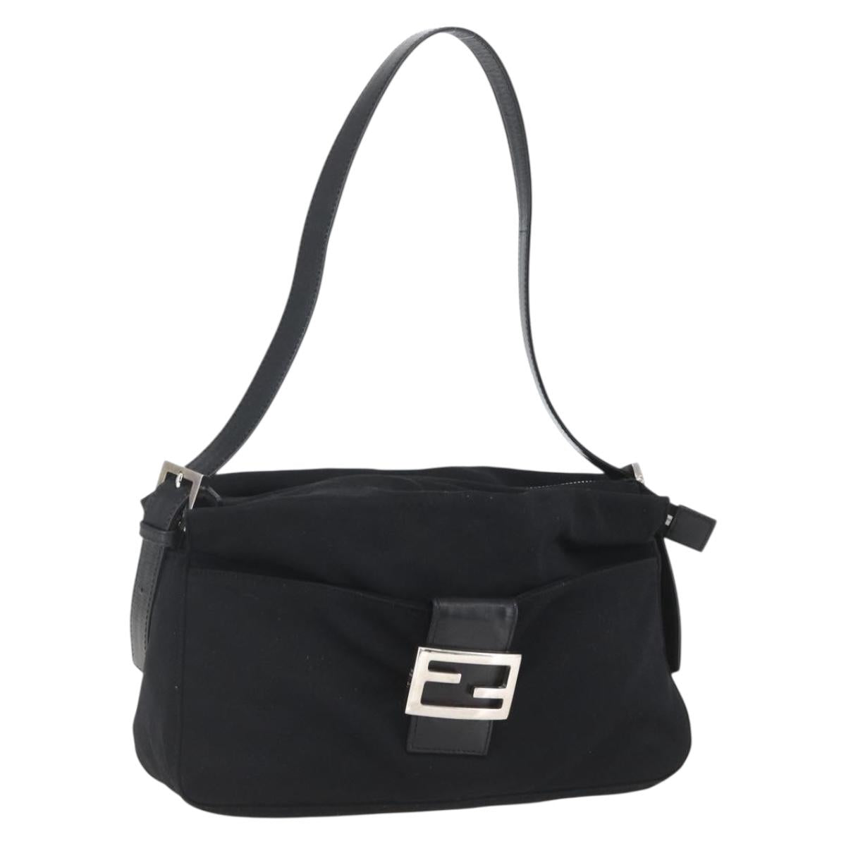 FENDI Mamma Baguette Shoulder Bag Nylon Black Silver Auth hk3309