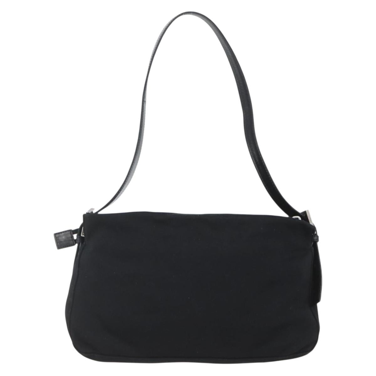 FENDI Mamma Baguette Shoulder Bag Nylon Black Silver Auth hk3309
