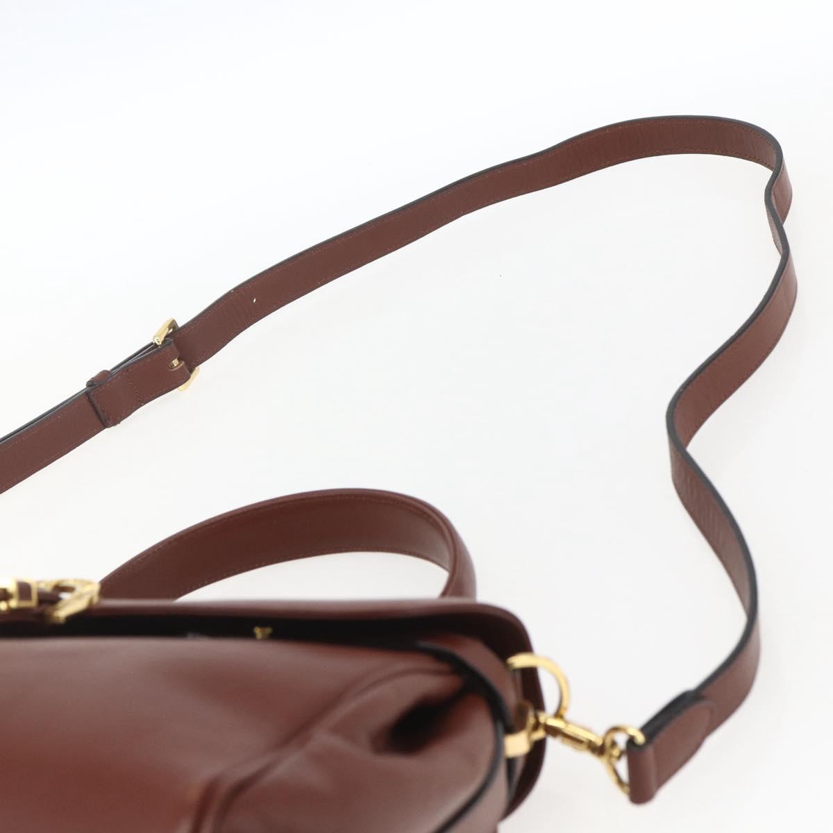 VALENTINO Hand Bag Leather 2way Brown Gold Auth hk3311