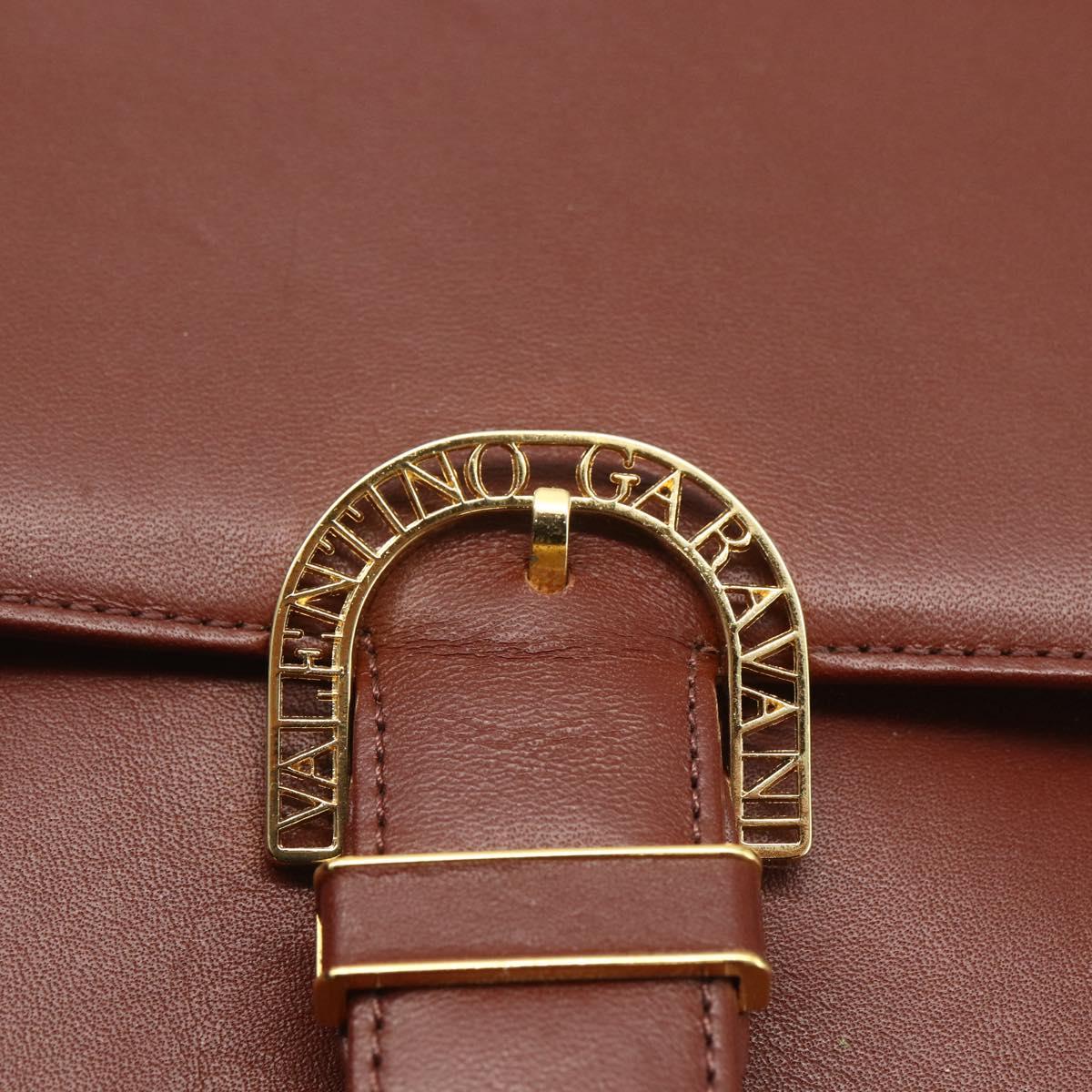 VALENTINO Hand Bag Leather 2way Brown Gold Auth hk3311