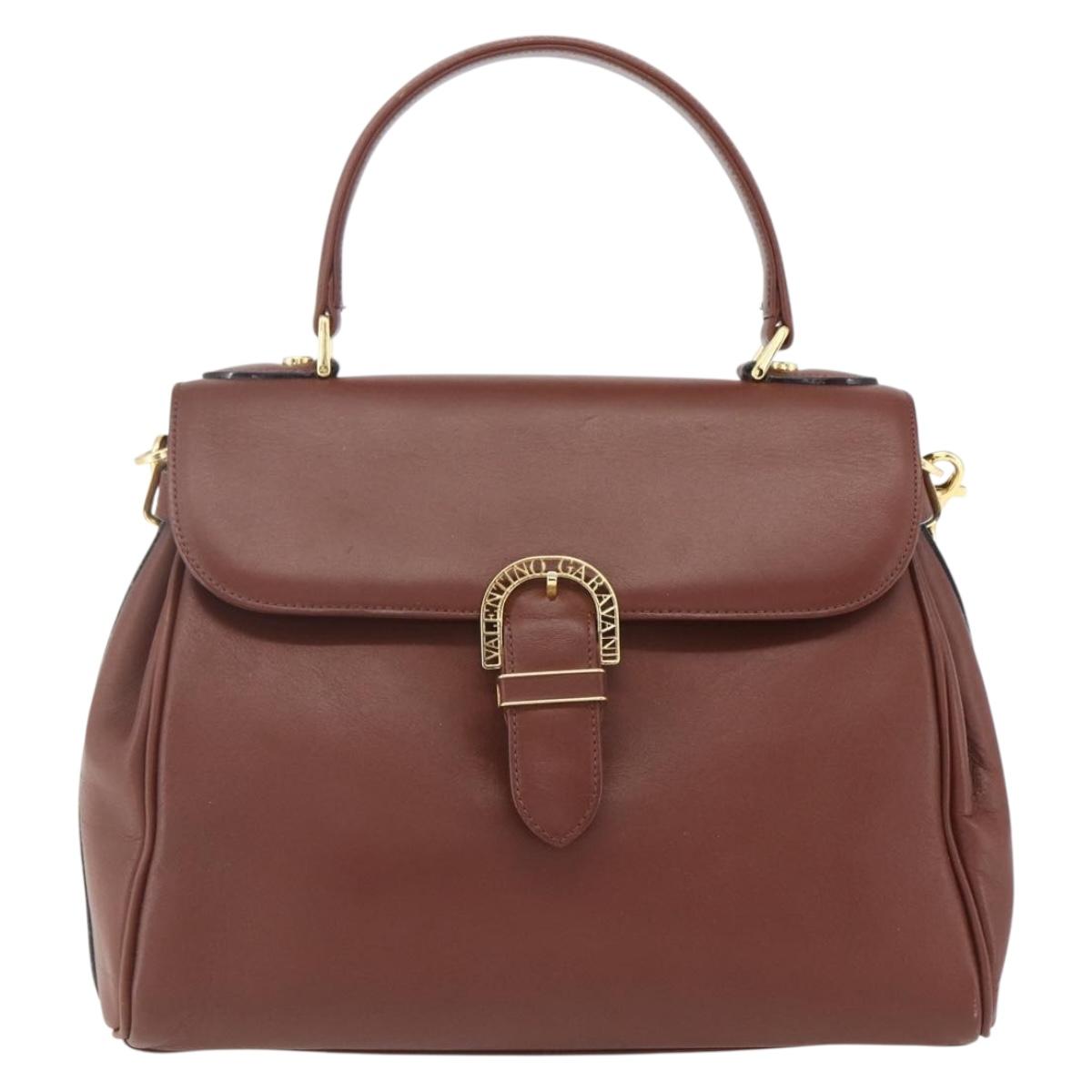 VALENTINO Hand Bag Leather 2way Brown Gold Auth hk3311