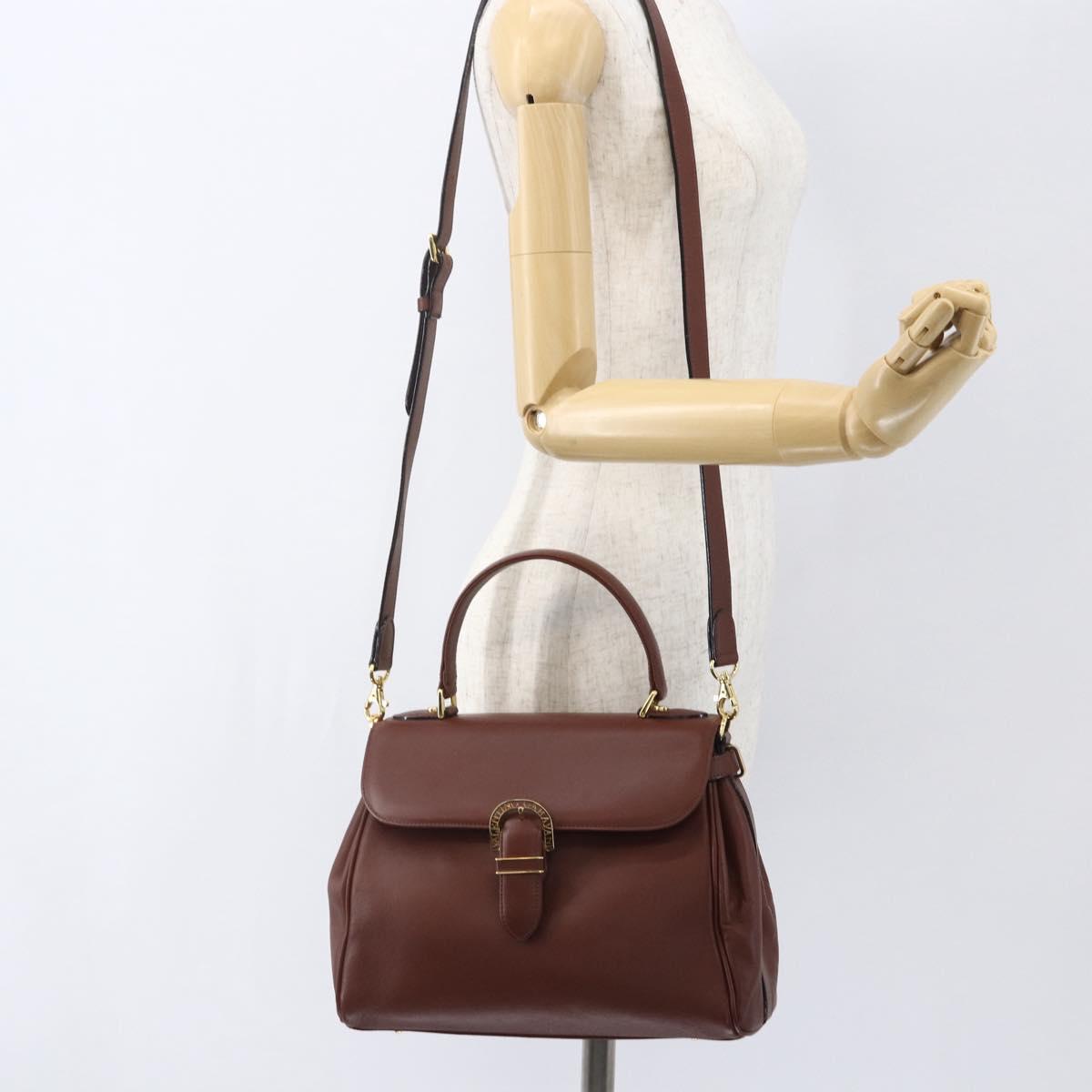 VALENTINO Hand Bag Leather 2way Brown Gold Auth hk3311