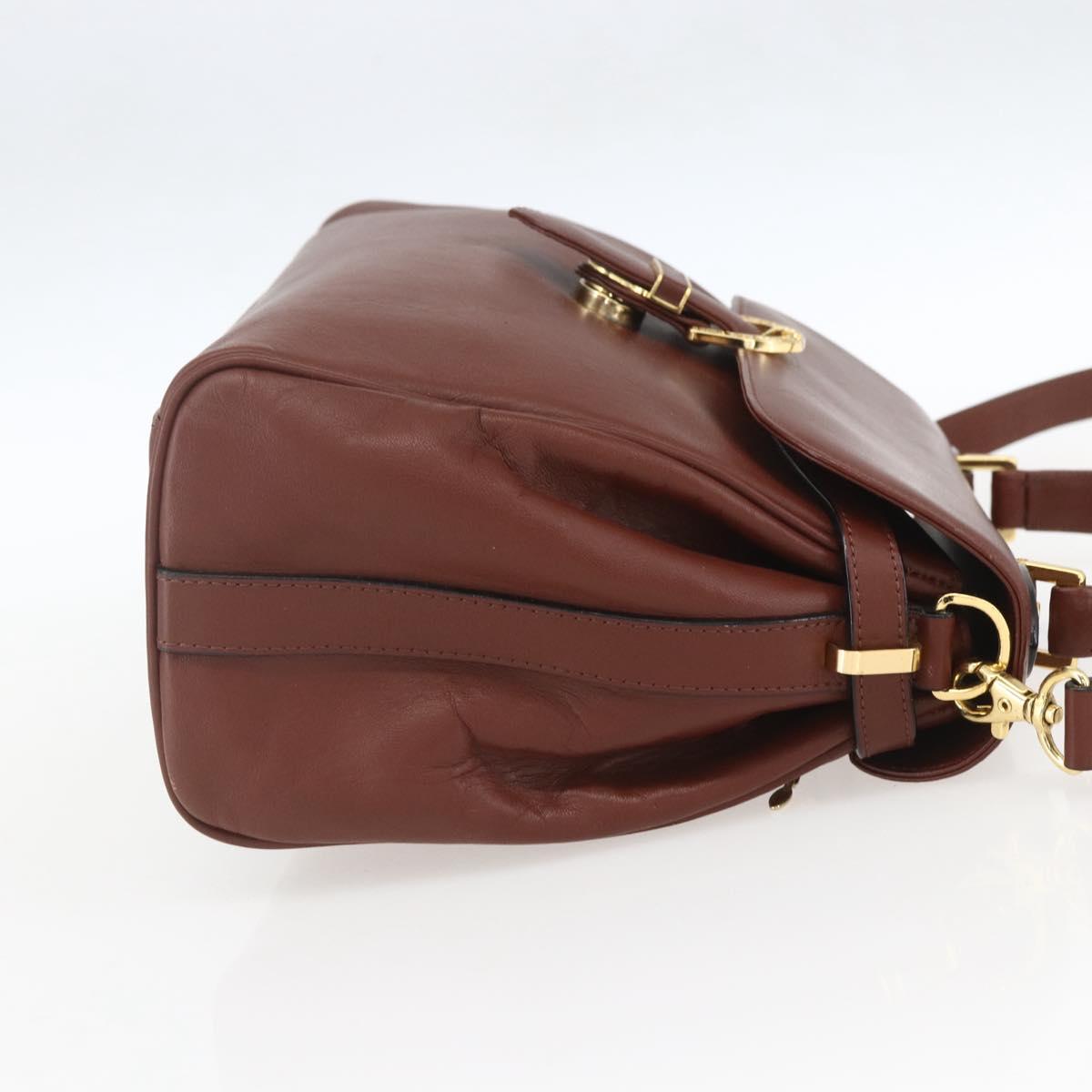 VALENTINO Hand Bag Leather 2way Brown Gold Auth hk3311