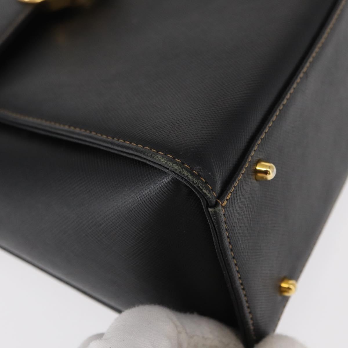 VALENTINO Hand Bag Leather Black Gold Auth hk3312