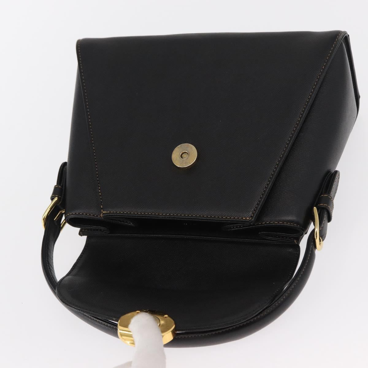 VALENTINO Hand Bag Leather Black Gold Auth hk3312