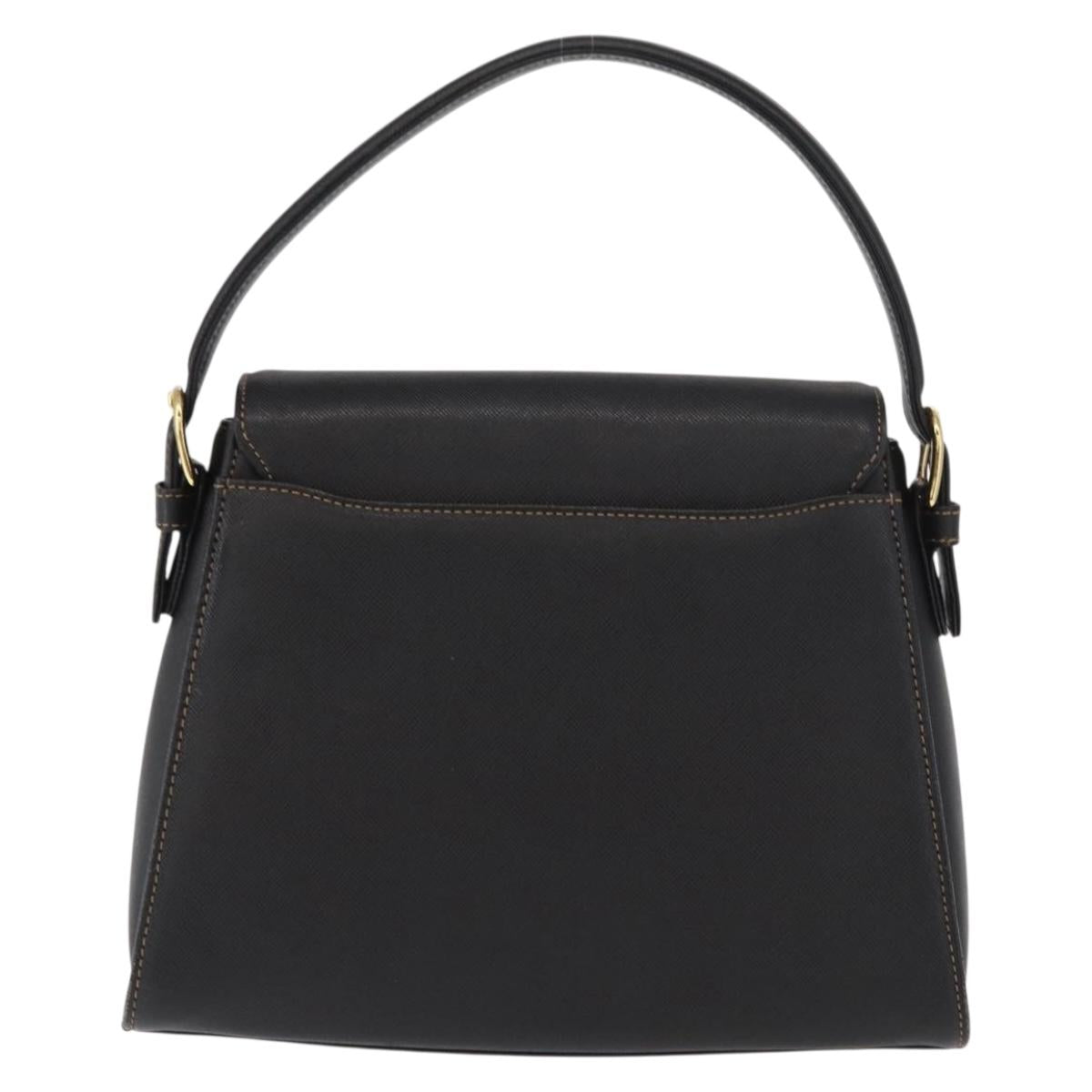 VALENTINO Hand Bag Leather Black Gold Auth hk3312