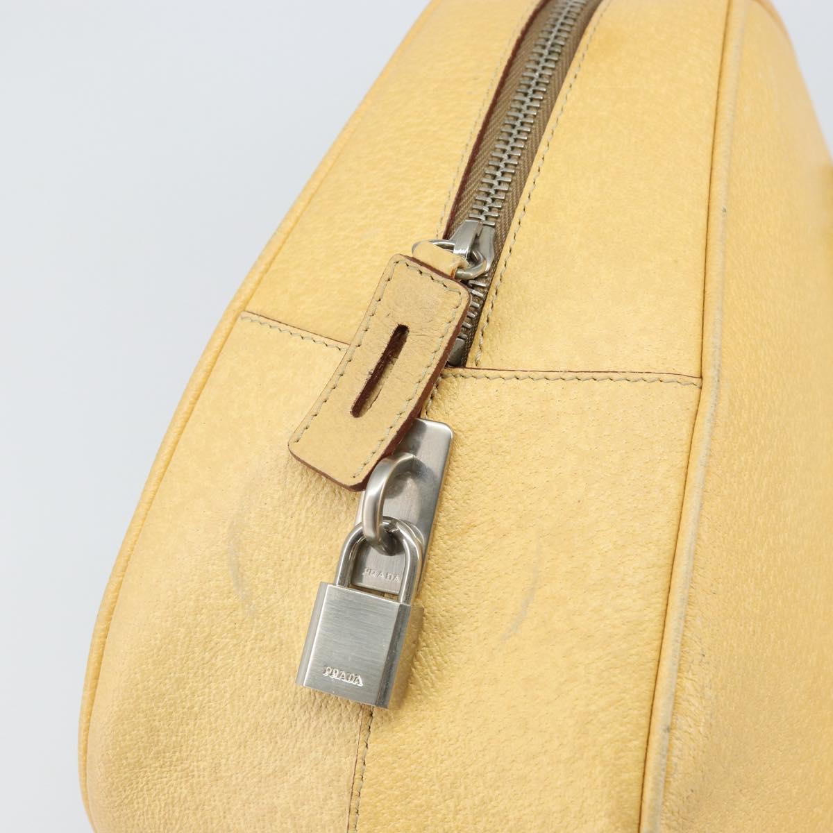 PRADA Shoulder Bag Leather Yellow Silver Auth hk3313