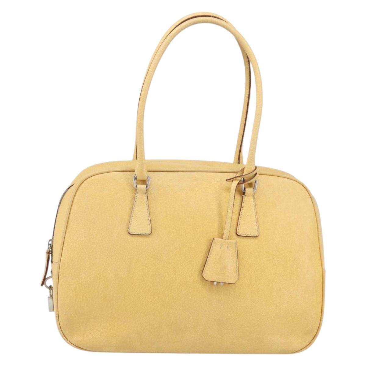 PRADA Shoulder Bag Leather Yellow Silver Auth hk3313