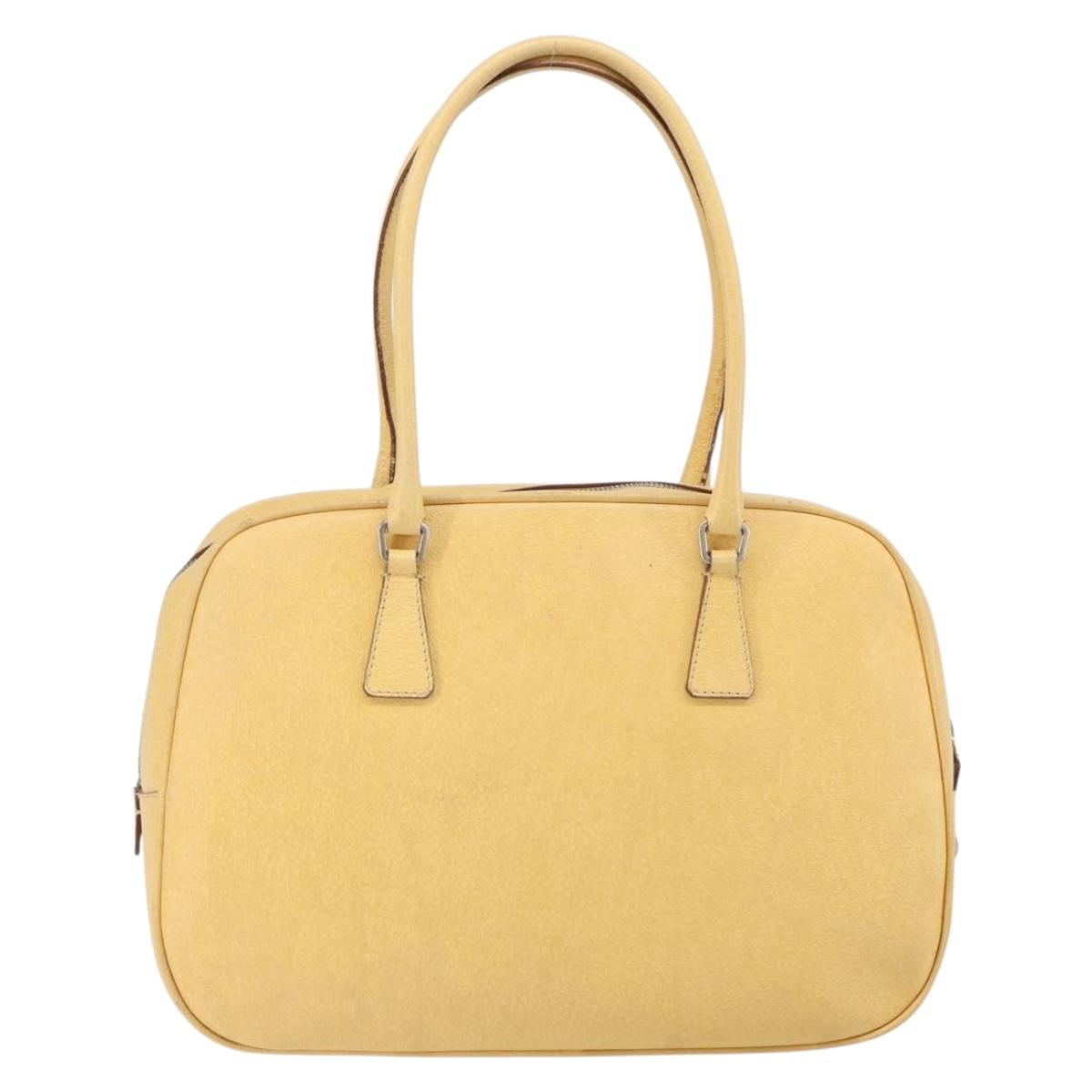 PRADA Shoulder Bag Leather Yellow Silver Auth hk3313